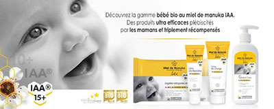 La crème ultra réparatrice bébé certifiée bio au miel de manuka IAA15+ est élue Meilleur Produit Bio 2014 et Étoile de la cosméto bébé par le magazine Parent