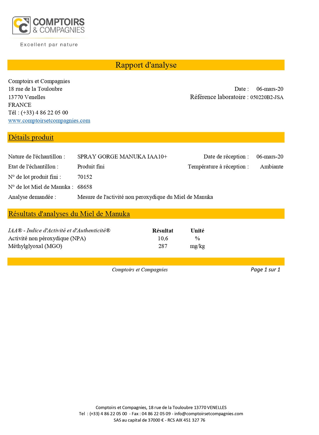 Activity of your IAA® Manuka Honey food supplements